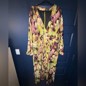 Karen Millen Yellow Pink Abstract Print Maxi Dress